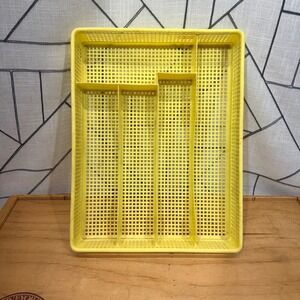 Vintage Yellow Plastic Mesh Silverware Drawer Organizer 5 Compartment Tray Retro